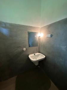 a bathroom with a sink and a mirror on the wall at Midigama Inn in Ahangama