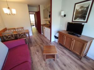 a living room with a couch and a tv and a table at Appartement cosy sud, 4 pers, près du funiculaire - FR-1-292-197 in Isola