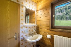 a bathroom with a sink and a window at Ferienhaus Oberschneider in Selva dei Molini