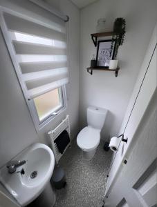 a bathroom with a white toilet and a sink at At The Waters Edge ( Wansbeck View 26 ) in Newbiggin-by-the-Sea