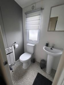 a bathroom with a white toilet and a sink at At The Waters Edge ( Wansbeck View 26 ) in Newbiggin-by-the-Sea