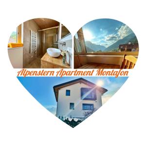 a heart shaped picture of a bathroom and a house at Alpenstern Apartment Montafon in Sankt Gallenkirch