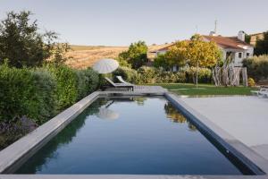 a swimming pool in a yard with a table and chairs at CAMBEIROS - Guest House in Alenquer