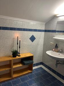 uma casa de banho com um lavatório e um lavatório branco em Appartement Stahlhammer em Flachau