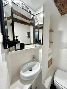 a bathroom with a sink and a toilet and a mirror at RESIDENCE ZAR - 2 in Trieste