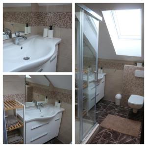 three pictures of a bathroom with a sink and a toilet at Holiday Home Rajf in Donji Koncovčak