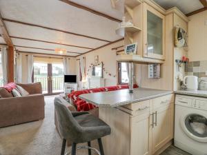 a kitchen and living room of a caravan at Roe Deer Lodge in Newton Stewart