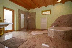 a bathroom with a shower and a tub and a sink at Landhaus Seiffen in Seiffen +16 photos