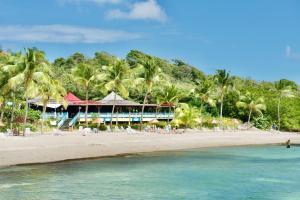 un resort su una spiaggia con palme e acqua di KALIA LODGE a Sainte-Anne