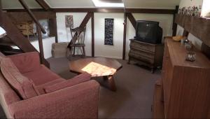 ein Wohnzimmer mit einem Sofa und einem TV in der Unterkunft B & B Zazza in Rauwerd