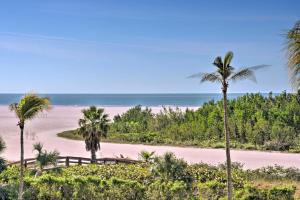 a view of a beach with palm trees and the ocean at Beachfront Marco Island Condo with Pool Access! in Marco Island