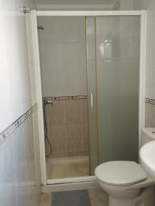 a bathroom with a shower and a toilet at Casa Yuni in Candelaria +21 photos