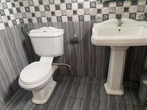 een badkamer met een wit toilet en een wastafel bij JJ VILLA ALUTHGAMA in Aluthgama