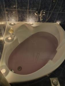 a bath tub with a glass of wine in it at Apartman 19 in Pale