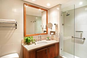 サンタ・マルタにあるHotel Irotama del Solの洗面台と鏡付きシャワーを備えたバスルーム +24枚の写真