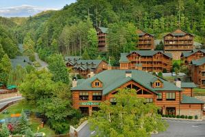 an aerial view of a log cabin resort at Westgate Smoky Mountain Resort & Water Park in Gatlinburg