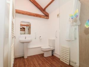 a bathroom with a toilet and a sink at Poppy Cottage in Cowbridge +13 photos