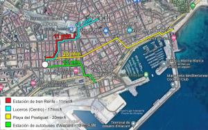 una mappa di una città con strade di colore diverso di habitación en Alicante, Benalua ad Alicante