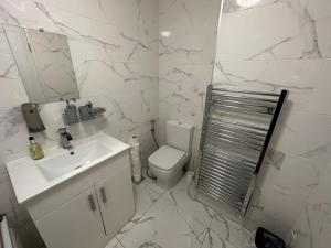 a white bathroom with a sink and a toilet at Studio Room In Brighton in Brighton & Hove