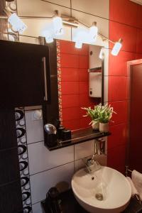 a bathroom with a sink and a red wall at Premium 030 in Bor