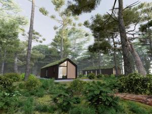 een weergave van een hut in een bos bij Comfortable house with a garden and parking in Haarle