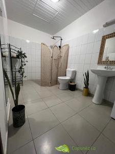 ein Bad mit einem WC und einem Waschbecken in der Unterkunft Kasentof in Cayenne