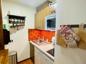a small kitchen with a sink and a counter at Appartement Le Grand-Bornand, 1 pièce, 4 personnes - FR-1-467-118 in Le Grand-Bornand