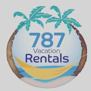 a sign that says vacation rentals with two palm trees at 3 bd by airport El yunque Walk to the beach in San Juan