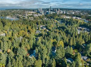 an aerial view of a forest of trees with a city at Private Guest Suite in West Bellevue Home in Bellevue