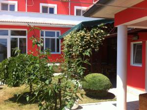 a red house with a bush in front of it at Villa Favorita in Eforie Sud