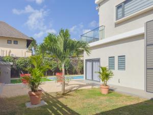 格蘭貝伊的住宿－Résidence Mo'Villa - Spacious 4 Bedrooms Villa with infinity pool，棕榈树和游泳池的房子