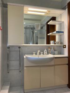 uma casa de banho com um lavatório e um espelho em Appartamento Malpigihi 40 em Arezzo