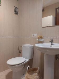 een badkamer met een toilet en een wastafel bij Mi isla bonita in Arrecife