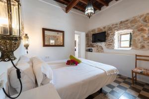 a bedroom with a large bed and a tv at Agroturismo Can Marquet - Adults Only in Santa Gertrudis de Fruitera