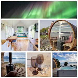 a collage of photos of the northern lights at Yggdrasil farmhotel retreat & spa in Straumsbukta