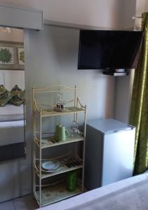 Pokój z telewizorem, półką i lodówką w obiekcie Jakkalsdraai Guest House w mieście Potchefstroom