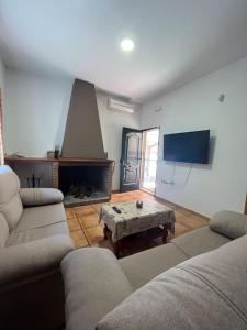 ein Wohnzimmer mit 2 Sofas und einem Kamin in der Unterkunft Casa Rural Il Consigliere in Córdoba