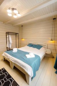 KrasnikにあるВілла у горахのベッドルーム1室(大型ベッド1台、青いシーツ付)