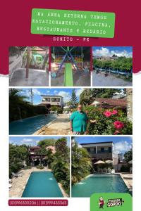 eine Collage mit Fotos eines Resorts mit Pool in der Unterkunft Pousada do Gordo in Bonito