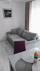 a living room with a couch and a table at Apartament na Kruczej in Lubin