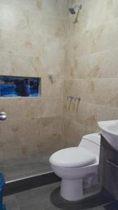 ein Bad mit einem WC und einem Waschbecken in der Unterkunft DESCANSO EN SUTATENZA BOYACA in Sutatenza