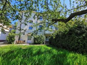 a large white house with a grass yard at Heringsdorf, Villa Lindemann W3 in Heringsdorf