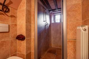 a bathroom with a shower and a toilet at Palazzo Danesi in Montepulciano +40 photos