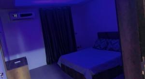 - une chambre violette avec un lit dans l'établissement شقه على كورنيش المعادي, au Caire