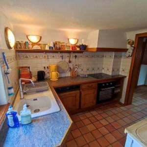 a kitchen with a sink and a counter top at Petite maison alsacienne dans un village au calme in Niederroedern