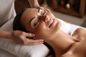 Una mujer recibiendo su tratamiento facial de spa en Domaine de la Blonnerie, en Feings