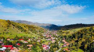 an aerial view of a village in the mountains at Hillden Lodge &Restaurant in Bran +53 photos