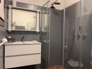 un bagno con lavandino e doccia di Bed and Breakfast Campo Base a Carona Altre 18 foto