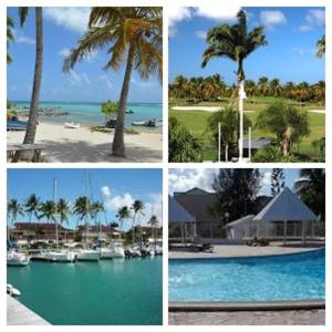 Un collage de cuatro fotografías de un complejo turístico con barcos. en tee coco marine, en Saint-François 13 fotos más