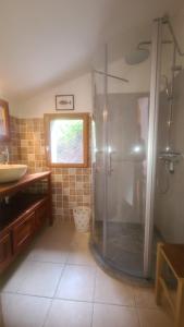 un baño con ducha y lavabo en CABANON SEVERIN, en Canari